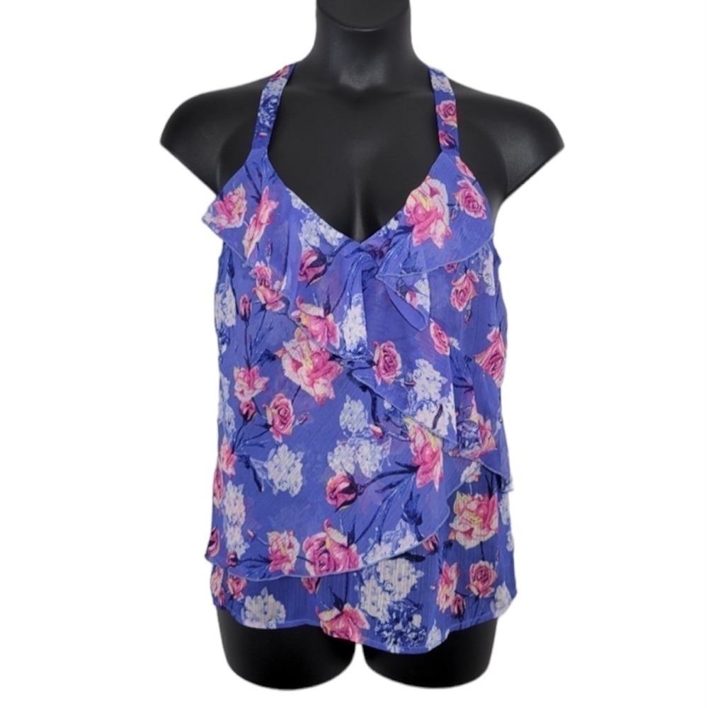 Kut from the Kloth Semi-Sheer Purple Floral Tank Top Sz Lg